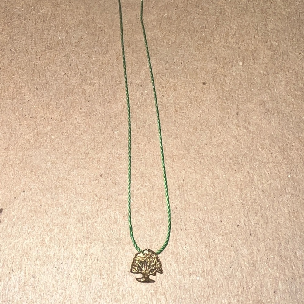 Dogeared Gold tiny Tree charm Necklace on Green string